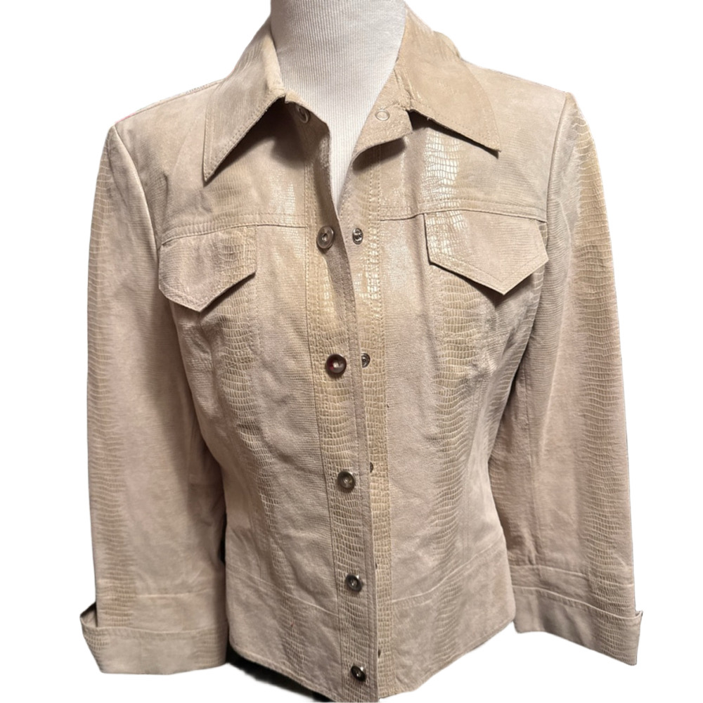 Classiques Entier Beige Leather Jacket Animal Print Size 8